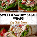 Fresh Strawberry Chicken Salad Wraps with Pecans, a colorful Low-carb Chicken Salad Dish styled like a Pecan Chicken Salad.